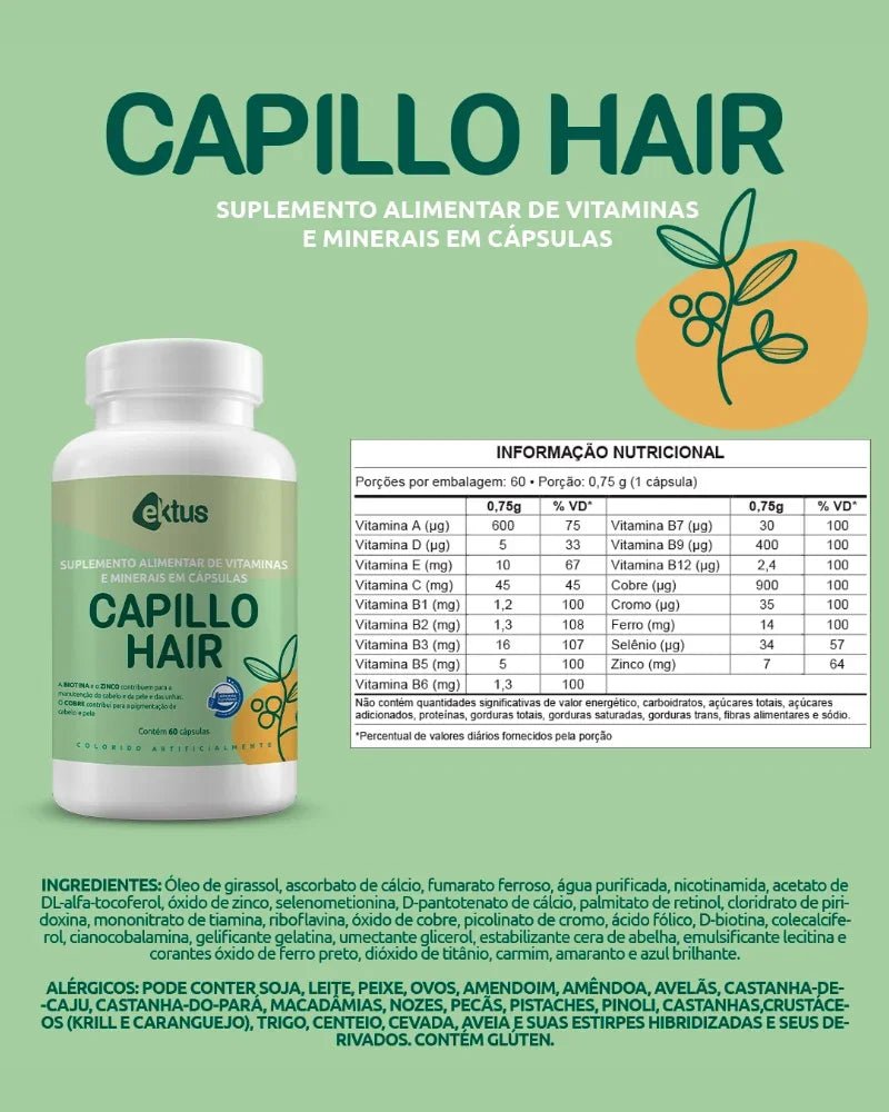 Capillo Hair Ektus 60 Cápsulas – Fortalecimento Capilar, Unhas Saudáveis e Pele Radiante (Ektus) - vittamartins
