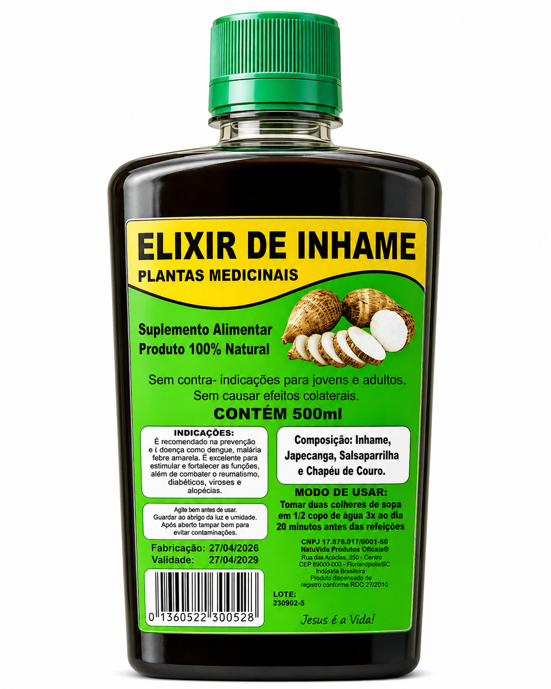 Elixir de Inhame Composto NatuVida 500ml – Depurativo do Sangue com Japecanga, Salsaparrilha e Chapéu de Couro - vittamartins