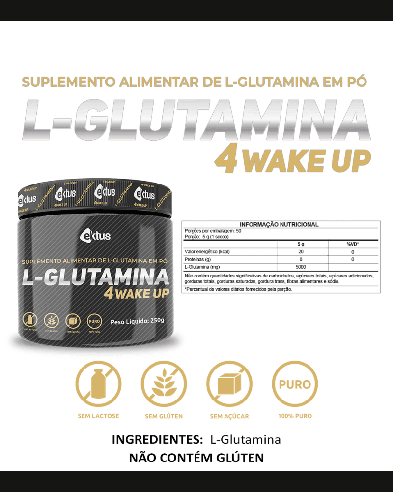 L-Glutamina 4 Wake Up Ektus 250g – Saúde Intestinal, Imunidade e Recuperação Muscular (Ektus) - vittamartins