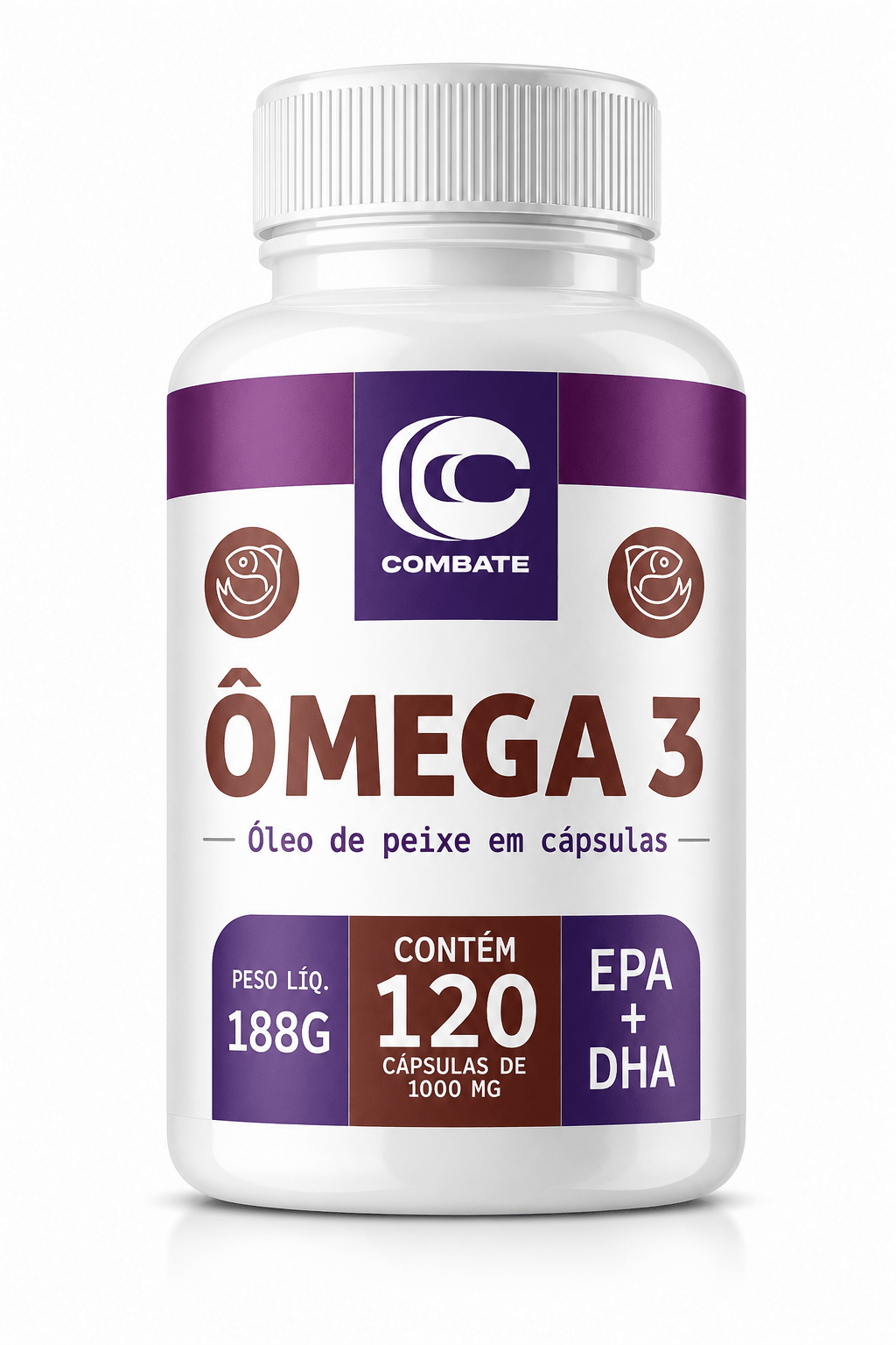 Ômega 3 Combate 120 Cápsulas – Óleo de Peixe de Alta Pureza (EPA + DHA) | Saúde Cardiovascular e Cognitiva - vittamartins