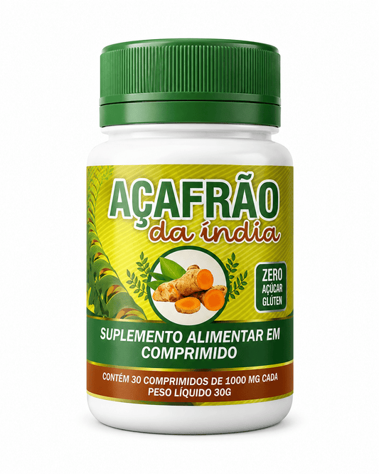Açafrão da Índia (Cúrcuma) 1000mg – Suplemento Anti-inflamatório e Antioxidante Natural (30 Comprimidos) - vittamartins