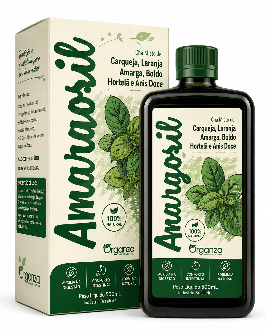 Amargozil Organza 500ml – Chá Misto de Ervas Amargas para Digestão, Fígado e Detox (Organza) - vittamartins