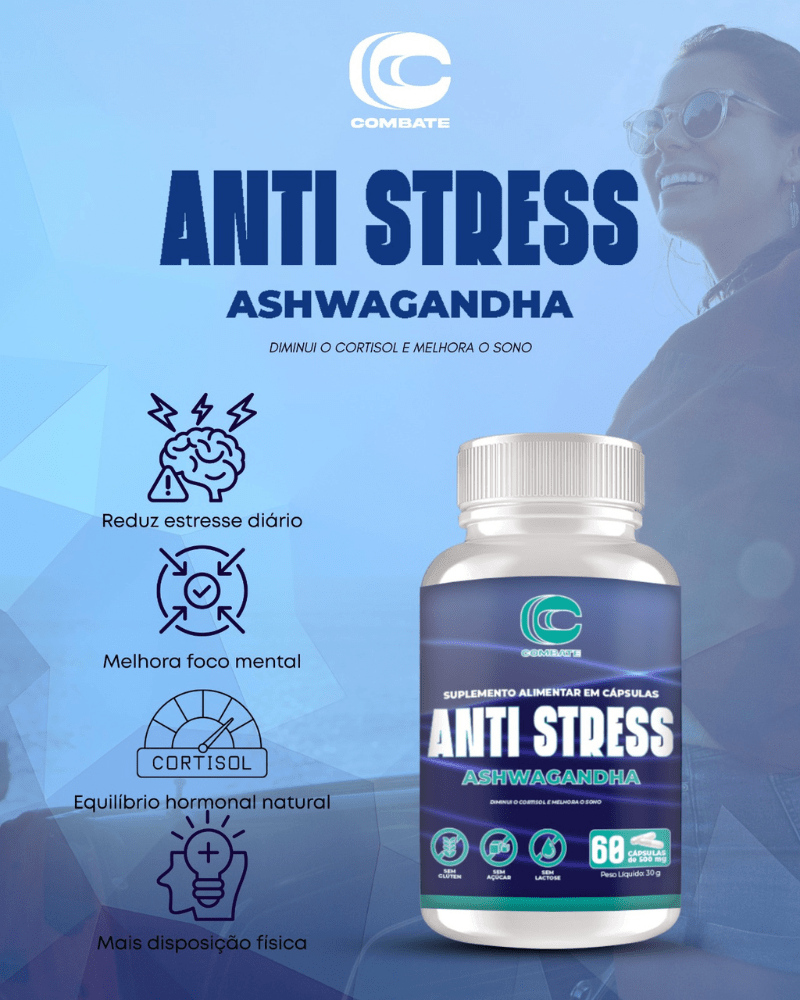 Anti Stress Ashwagandha Combate (60 Cápsulas) – O Adaptógeno Natural para Redução de Cortisol, Foco e Sono Reparador - vittamartins