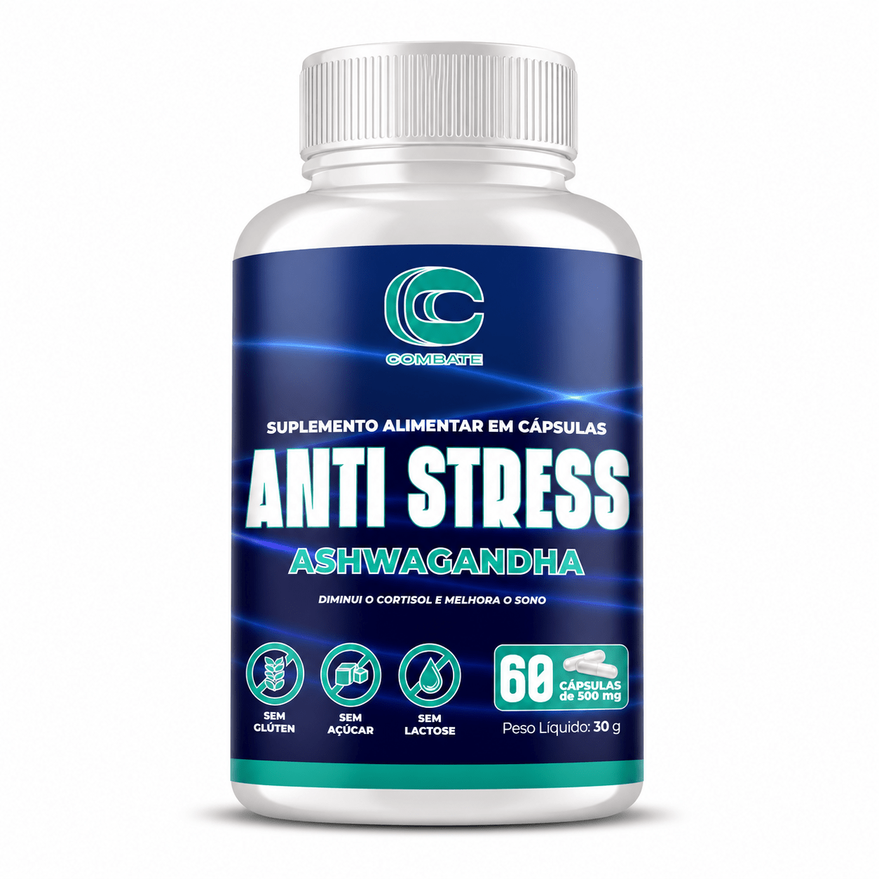Anti Stress Ashwagandha Combate (60 Cápsulas) – O Adaptógeno Natural para Redução de Cortisol, Foco e Sono Reparador - vittamartins