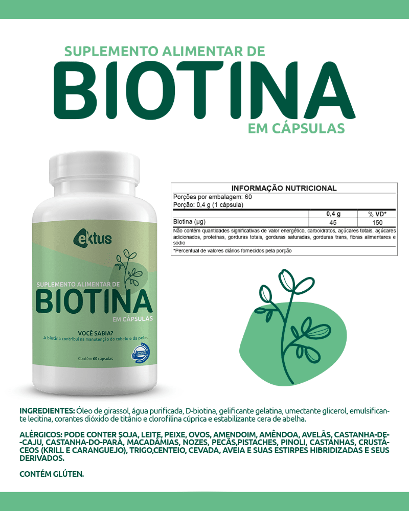Biotina Ektus 60 Cápsulas – Manutenção e Saúde para Cabelos e Pele (Ektus) - vittamartins