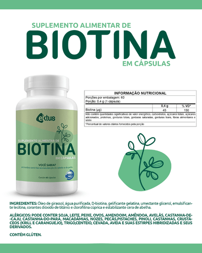 Biotina Ektus 60 Cápsulas – Manutenção e Saúde para Cabelos e Pele (Ektus) - vittamartins