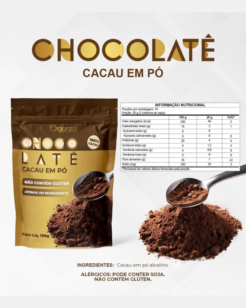 Cacau em Pó 100% Puro 150g (Organza) – Antioxidante, Bom Humor e Culinária Fit (Vitadrop) - vittamartins