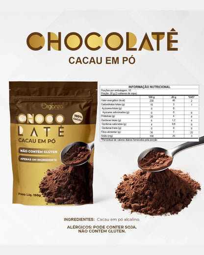 Cacau em Pó 100% Puro 150g (Organza) – Antioxidante, Bom Humor e Culinária Fit (Vitadrop) - vittamartins