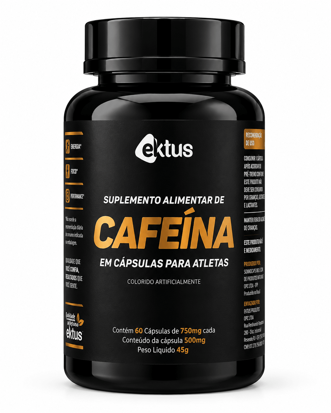 Cafeína para Atletas Ektus 60 Cápsulas – Energia Extrema, Foco e Performance (Ektus) - vittamartins