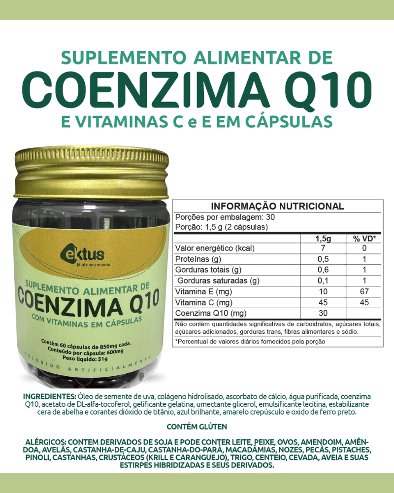 Coenzima Q10 com Vitaminas Ektus 60 Cápsulas – Energia Celular, Saúde Cardiovascular e Longevidade (Ektus) - vittamartins