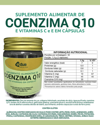 Coenzima Q10 com Vitaminas Ektus 60 Cápsulas – Energia Celular, Saúde Cardiovascular e Longevidade (Ektus) - vittamartins