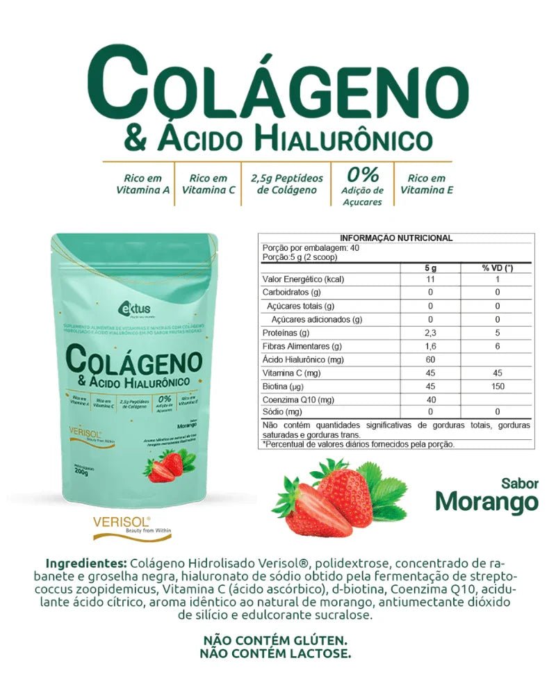 Colágeno Verisol® & Ácido Hialurônico 200g (Ektus) – Firmeza, Antirrugas e Zero Açúcar (Vitadrop) - vittamartins