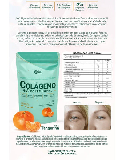 Colágeno Verisol® & Ácido Hialurônico Tangerina 200g (Ektus) – Cabelos, Unhas e Firmeza da Pele (Vitadrop) - vittamartins