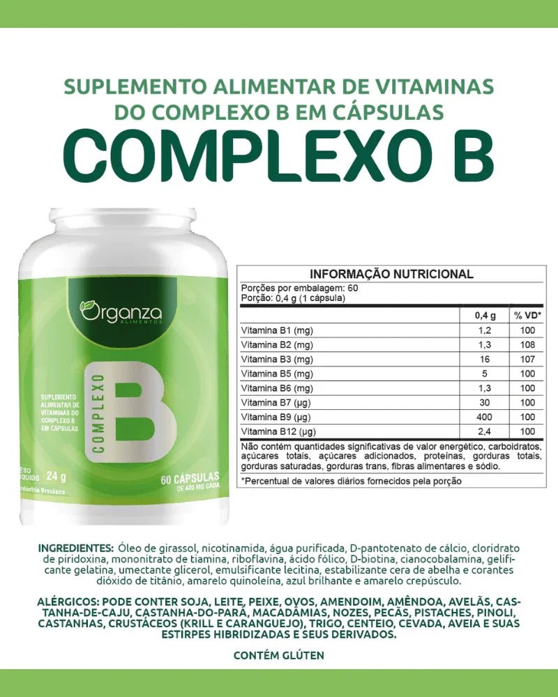 Complexo B Organza 60 Cápsulas – Energia, Metabolismo e Saúde do Sistema Nervoso (Organza) - vittamartins