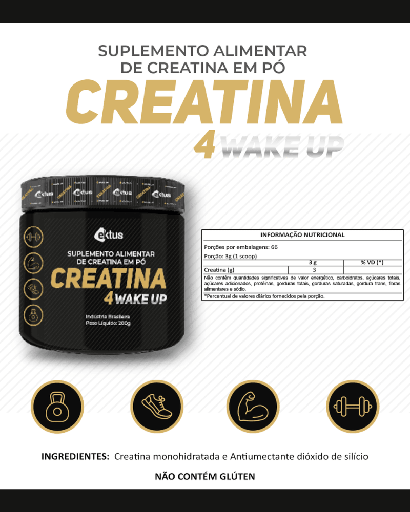 Creatina 4 Wake Up Ektus 200g – Força Explosiva, Volume Muscular e Recuperação (Ektus) - vittamartins