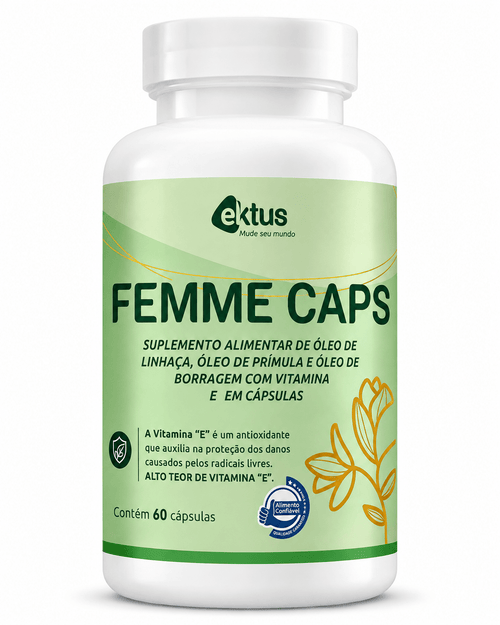 Femme Caps Ektus 60 Cápsulas – Blend de Linhaça, Prímula e Borragem para o Bem-Estar Feminino (Ektus) - vittamartins