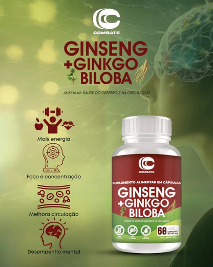 Ginseng + Ginkgo Biloba 60 Cápsulas (Combate) – Memória, Foco, Energia e Circulação (Vitadrop) - vittamartins