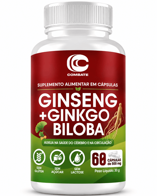 Ginseng + Ginkgo Biloba 60 Cápsulas (Combate) – Memória, Foco, Energia e Circulação (Vitadrop) - vittamartins