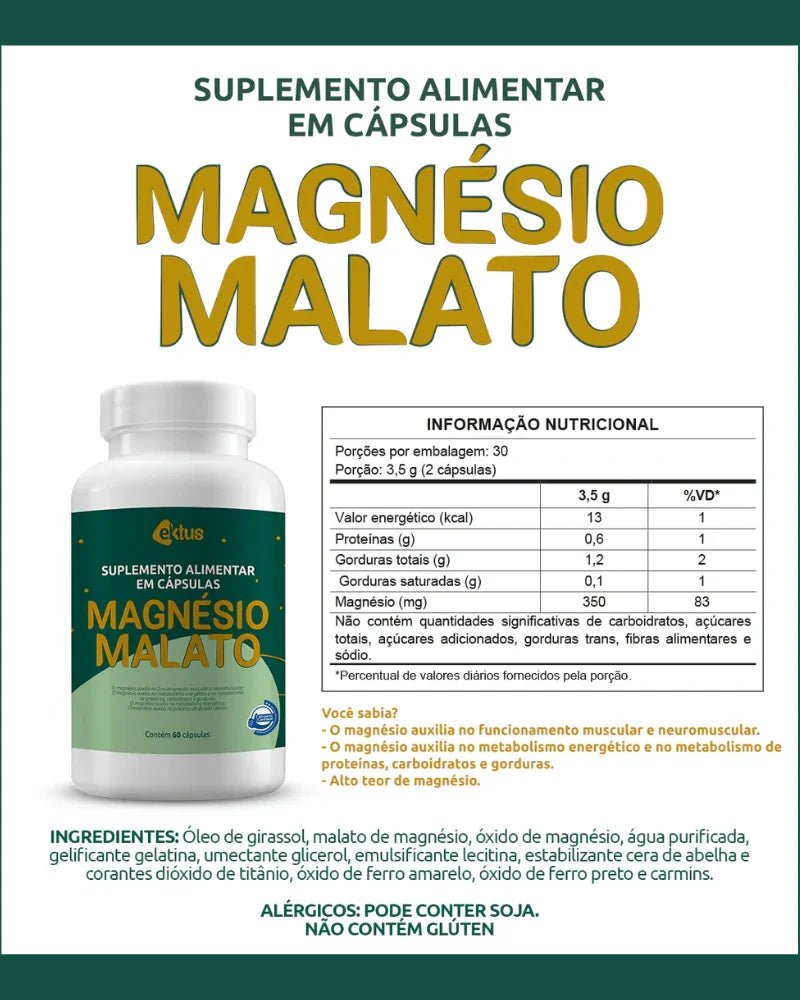 Magnésio Malato 60 Cápsulas (Ektus) – Energia, Performance Muscular e Metabolismo (Ektus) - vittamartins
