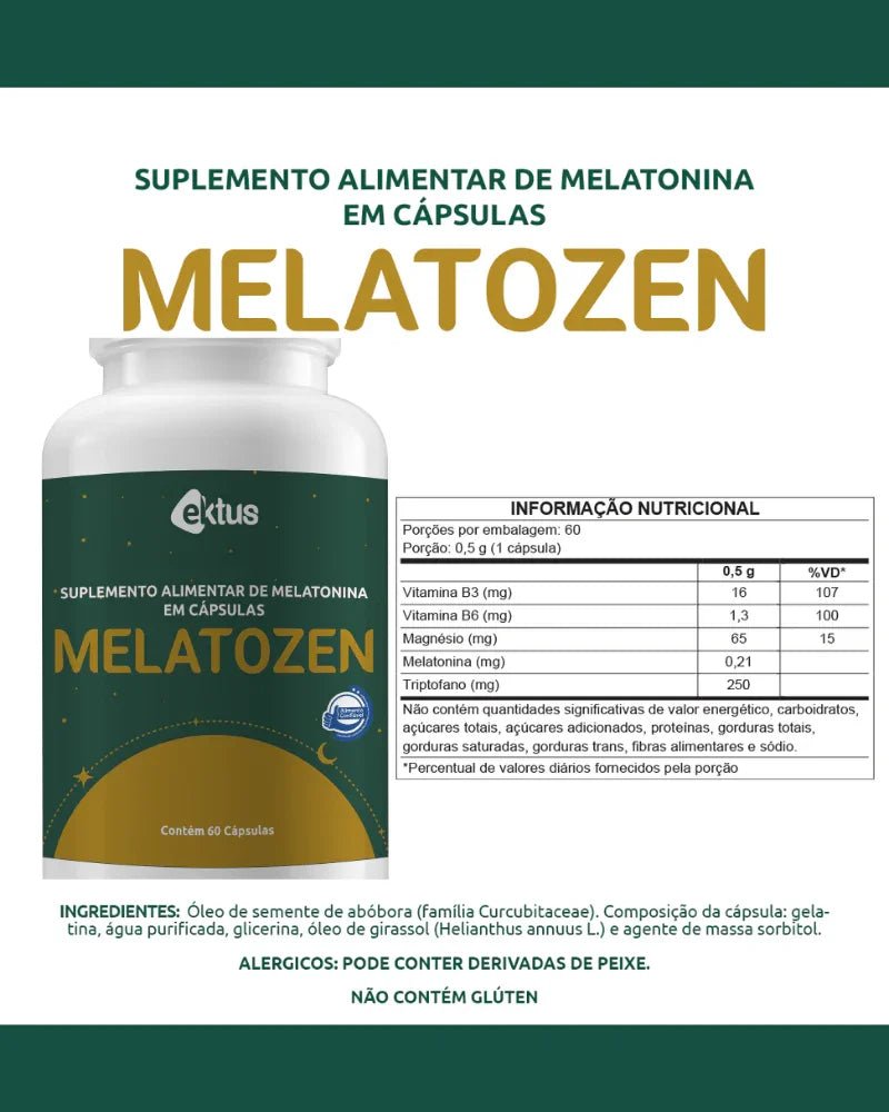 Melatozen 60 Cápsulas (Ektus) – Melatonina, Triptofano e Vitaminas para um Sono Profundo e Reparador (Ektus) - vittamartins
