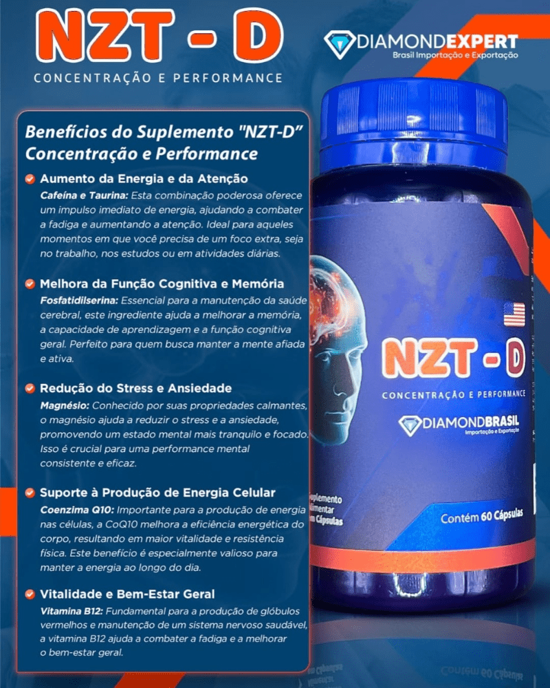NZT-D Diamond Expert 60 Cápsulas – Nootrópico de Alta Performance para Foco, Memória e Energia Mental - vittamartins