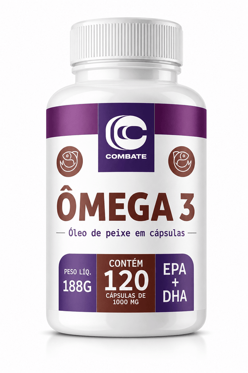 Ômega 3 Combate 120 Cápsulas – Óleo de Peixe de Alta Pureza (EPA + DHA) | Saúde Cardiovascular e Cognitiva - vittamartins