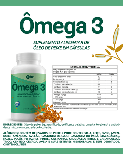 Ômega 3 Ektus 90 Cápsulas – 1236mg de EPA e DHA por porção | Saúde Cardiovascular e Cerebral (Ektus) - vittamartins