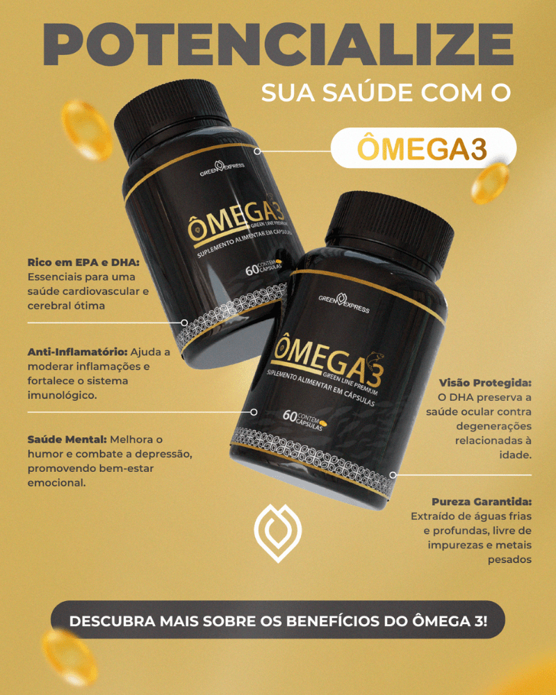 Ômega 3 Green Line Premium Green Express (60 Cápsulas) – Óleo de Peixe de Alta Pureza: Coração, Cérebro e Imunidade - vittamartins