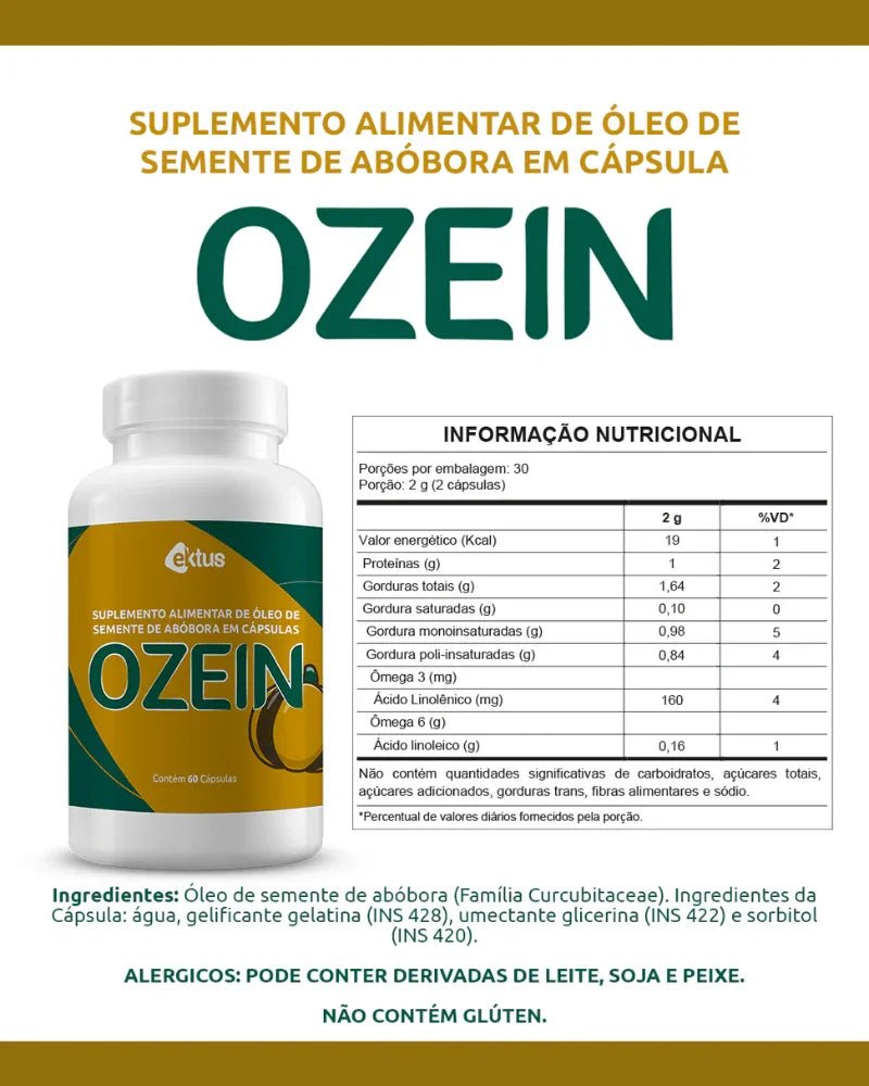 Ozein Ektus 60 Cápsulas – Óleo de Semente de Abóbora Ozonizado para Saúde da Próstata e Vitalidade (Ektus) - vittamartins