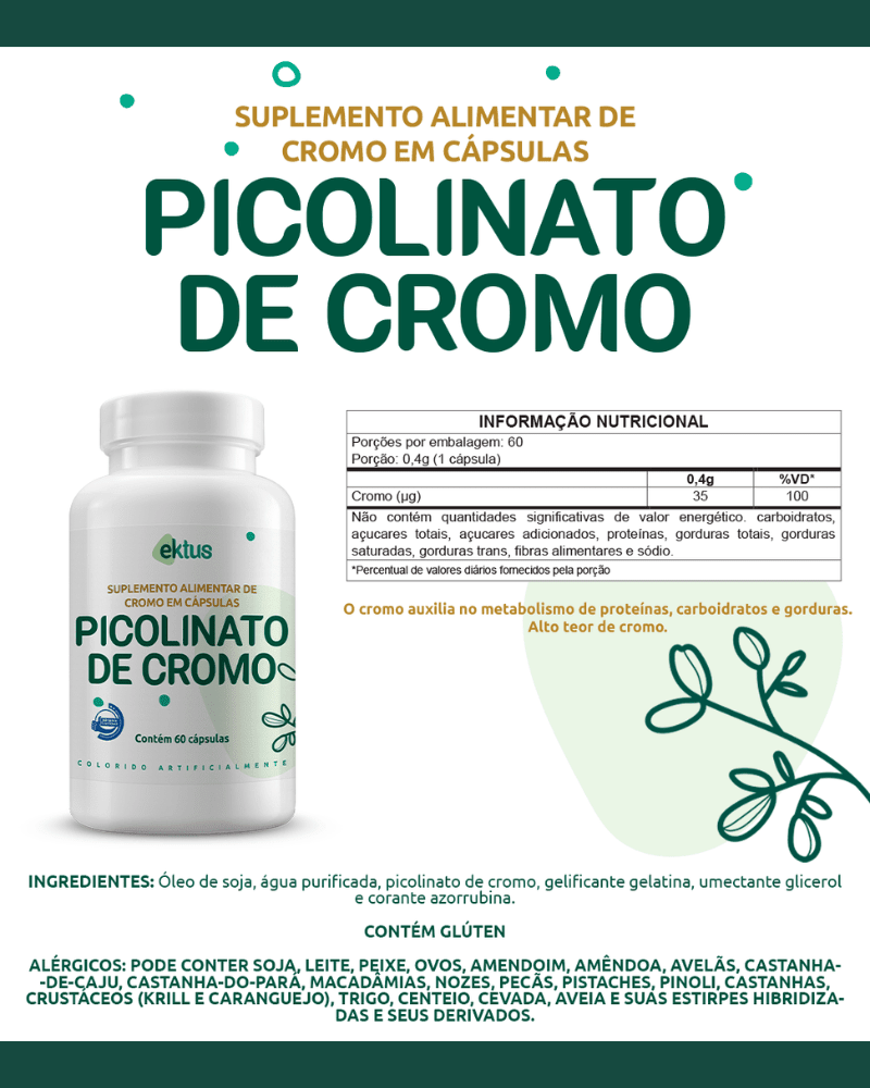 Picolinato de Cromo Ektus 60 Cápsulas – Controle da Compulsão por Doces e Metabolismo (Ektus) - vittamartins