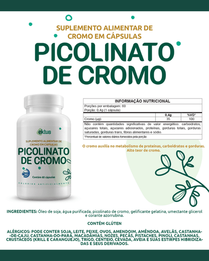 Picolinato de Cromo Ektus 60 Cápsulas – Controle da Compulsão por Doces e Metabolismo (Ektus) - vittamartins