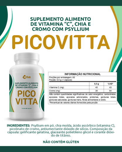 Picovitta Ektus 60 Cápsulas – Psyllium, Chia, Cromo e Vitamina C para Saciedade e Metabolismo (Ektus) - vittamartins
