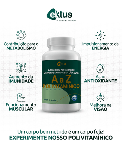 Polivitamínico A a Z Ektus 60 Cápsulas – Energia, Imunidade e Nutrição Essencial (Ektus) - vittamartins