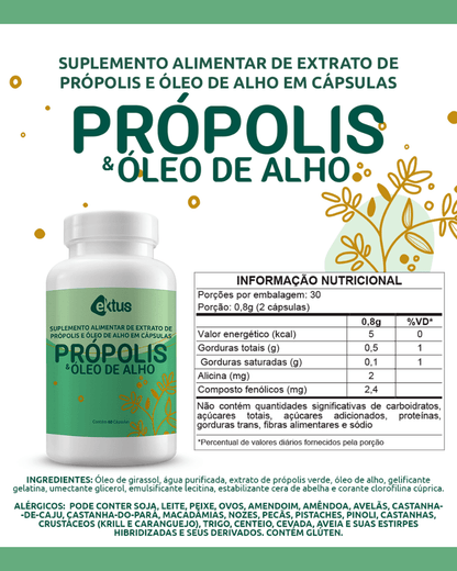 Própolis & Óleo de Alho Ektus 60 Cápsulas – Fortalecimento Imunológico e Saúde Cardiovascular (Ektus) - vittamartins