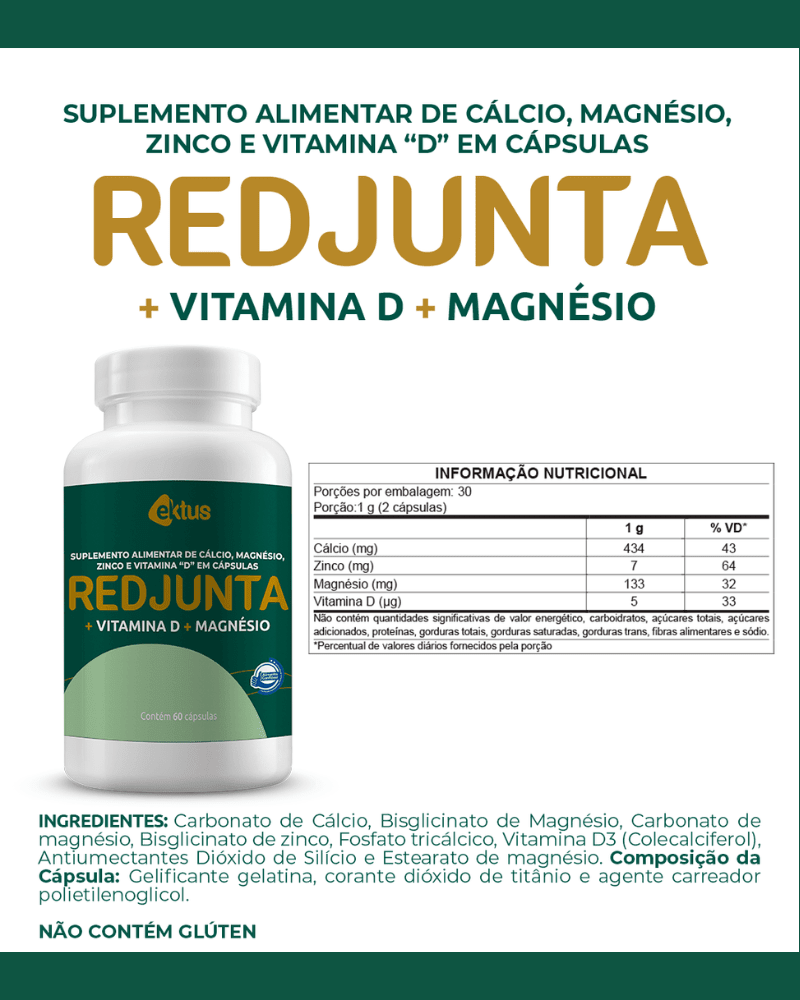 Redjunta Ektus 60 Cápsulas – Cálcio, Magnésio, Zinco e Vitamina D para Ossos e Músculos (Ektus) - vittamartins