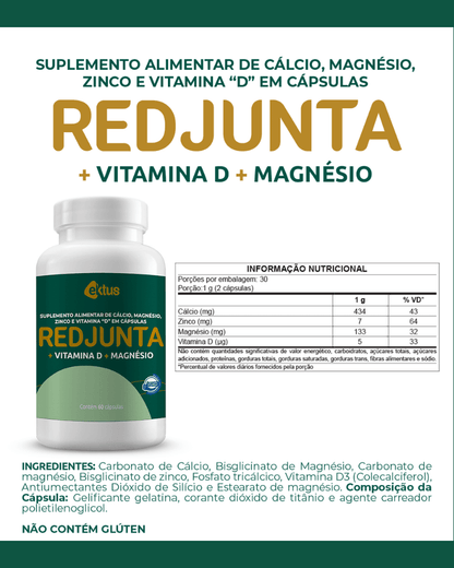 Redjunta Ektus 60 Cápsulas – Cálcio, Magnésio, Zinco e Vitamina D para Ossos e Músculos (Ektus) - vittamartins