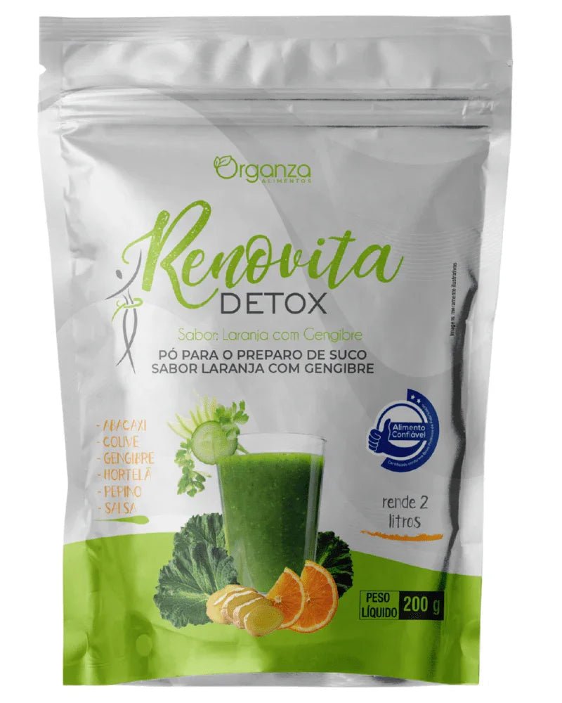 Renovita Detox em Pó 200g (Organza) – Sabor Laranja com Gengibre, Desincha e Seca Barriga - vittamartins