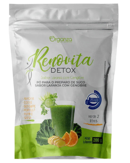Renovita Detox em Pó 200g (Organza) – Sabor Laranja com Gengibre, Desincha e Seca Barriga - vittamartins