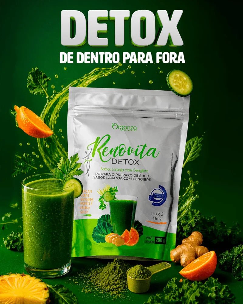 Renovita Detox em Pó 200g (Organza) – Sabor Laranja com Gengibre, Desincha e Seca Barriga - vittamartins