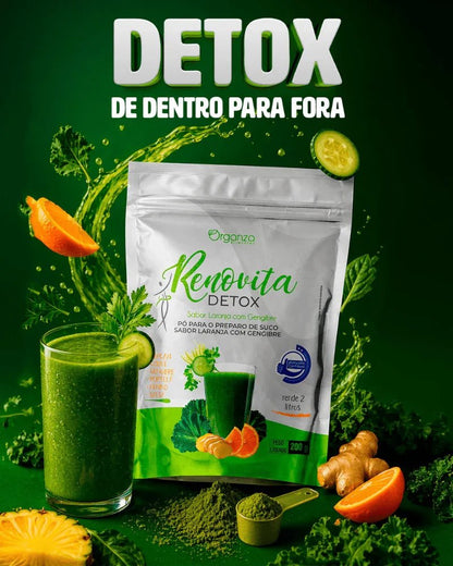 Renovita Detox em Pó 200g (Organza) – Sabor Laranja com Gengibre, Desincha e Seca Barriga - vittamartins