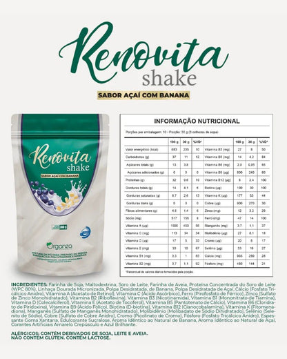 Renovita Shake Açaí com Banana 300g (Organza) – Energia, Emagrecimento e Sabor Zero Culpa (Vitadrop) - vittamartins