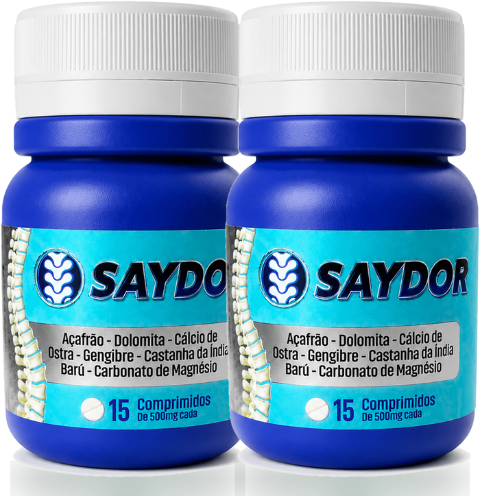 Kit com 2 frascos de Saydor da Vitta Martins — plano mensal, 30 dias, 15 comprimidos de 500 mg por frasco