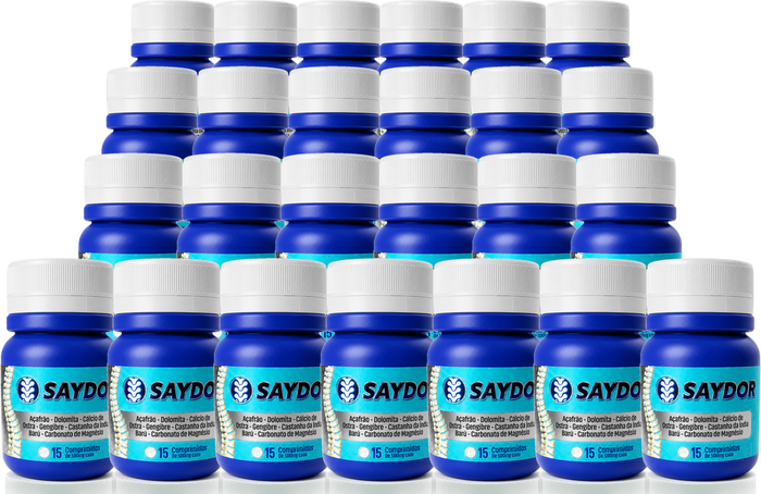 Kit com 25 frascos de Saydor da Vitta Martins — plano anual, 365 dias, 15 comprimidos de 500 mg por frasco