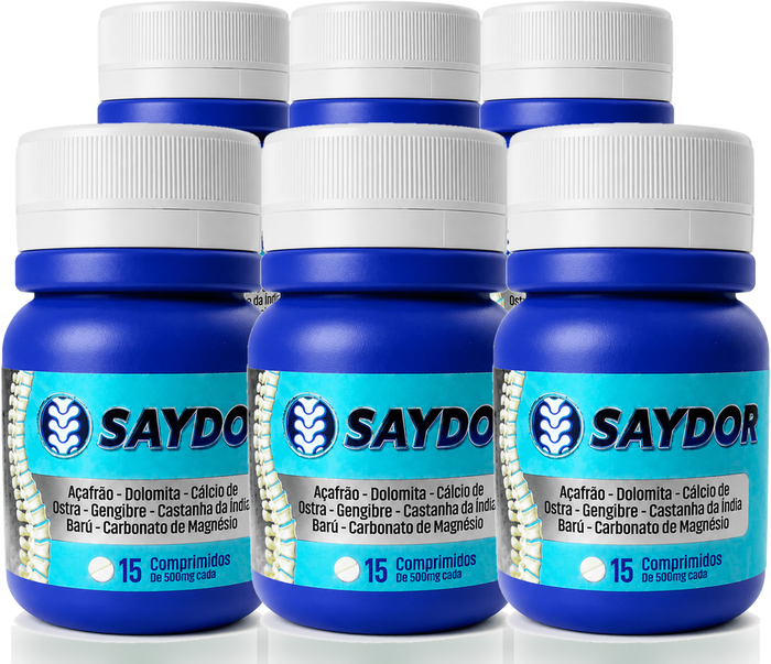 Kit com 6 frascos de Saydor da Vitta Martins — plano trimestral, 90 dias, 15 comprimidos de 500 mg por frasco