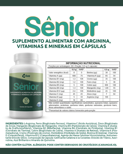 Sênior Ektus 60 Cápsulas – 17 Vitaminas, Minerais e Arginina para Vitalidade e Energia (Ektus) - vittamartins