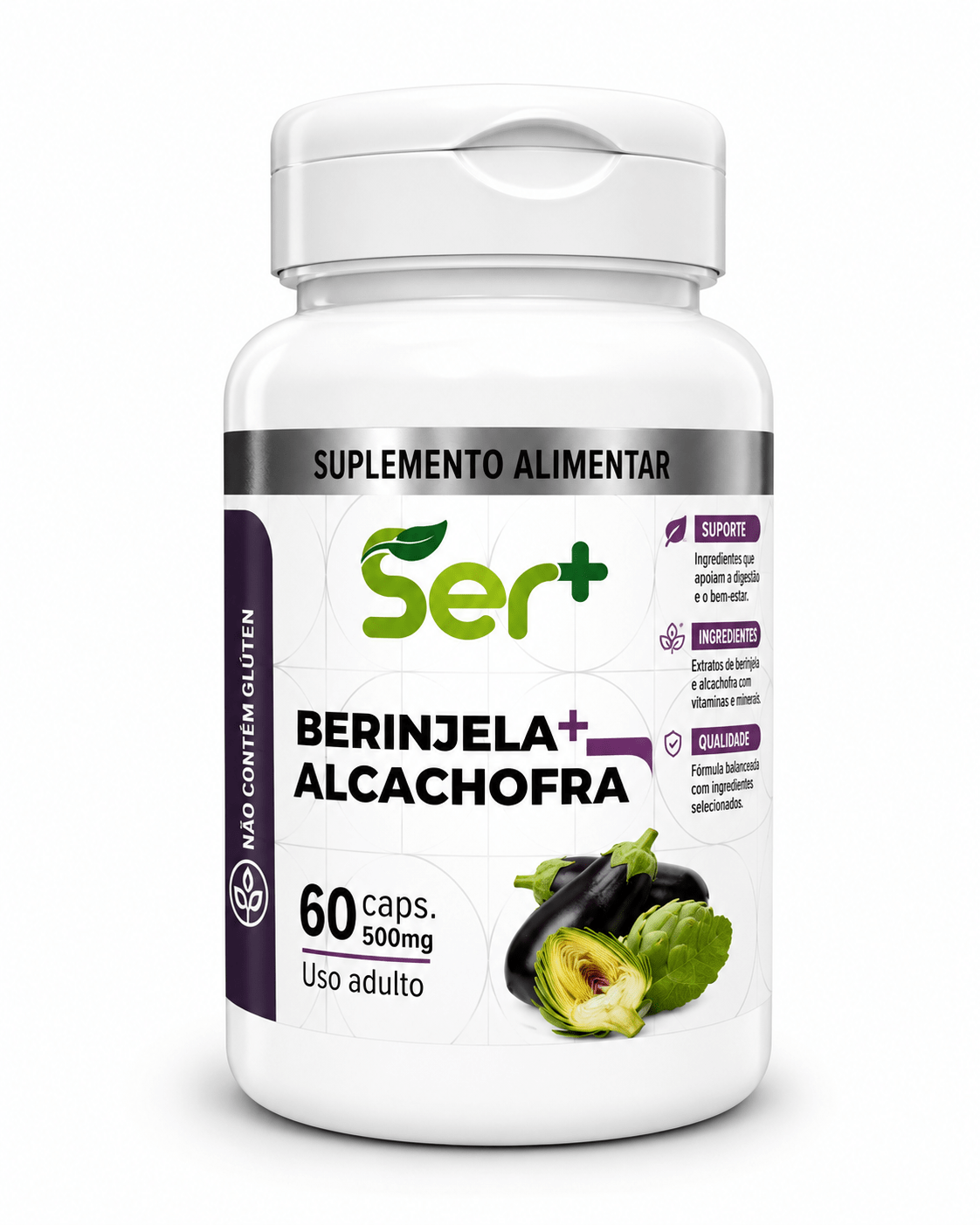 Ser+ Berinjela + Alcachofra (500mg) – Suplemento Natural para Digestão, Controle Metabólico e Saciedade - vittamartins