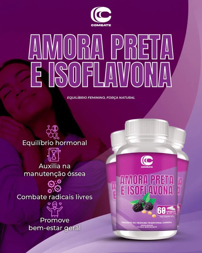 Suplemento Amora Preta e Isoflavona 60 Cáps. (Combate) – Alívio da Menopausa, Calorões e TPM (Vitadrop) - vittamartins