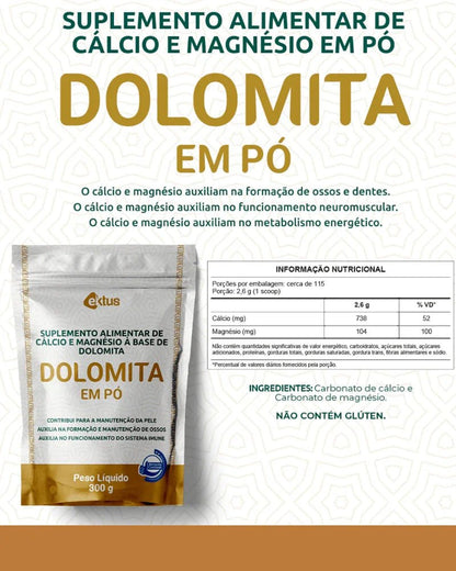 Suplemento de Dolomita em Pó 300g (Ektus) – Ossos Fortes, Imunidade e Máscara de Porcelana - vittamartins