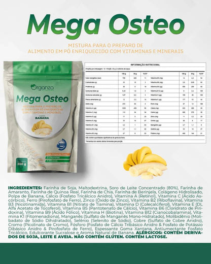 Suplemento Mega Osteo em Pó Sabor Banana 300g (Organza) – Ossos, Articulações e Imunidade - vittamartins