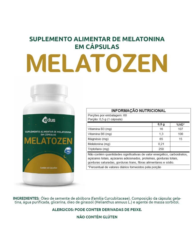 Suplemento Melatozen 60 Cápsulas (Ektus) – Melatonina, Triptofano e Fim da Insônia (Vitadrop) - vittamartins
